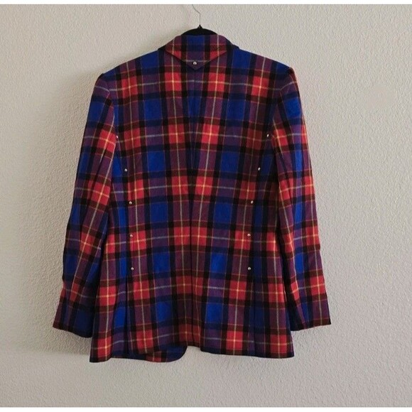 Escada By Margaretha Ley Blazer Size 38 Vintage 90s Pure New Wool Red Plaid US 8 - Picture 5 of 10